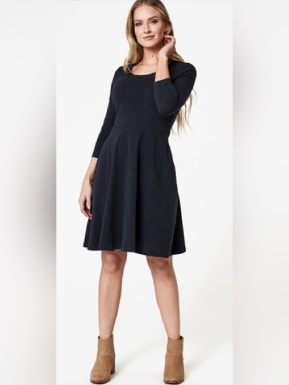 Pact Organic Cotton Scoop Neckline Fit & Flare Skater Black Pocket Dress Size XL